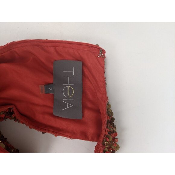 Theia Sequin Top Cocktail Fit & Flare Party Dress Silk Size 2 - Picture 2 of 12